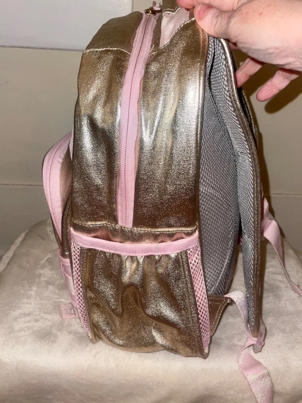 Metallic Gold Glitter Pottery Barn Kids Mackenzie Small Backpack Pink Bow